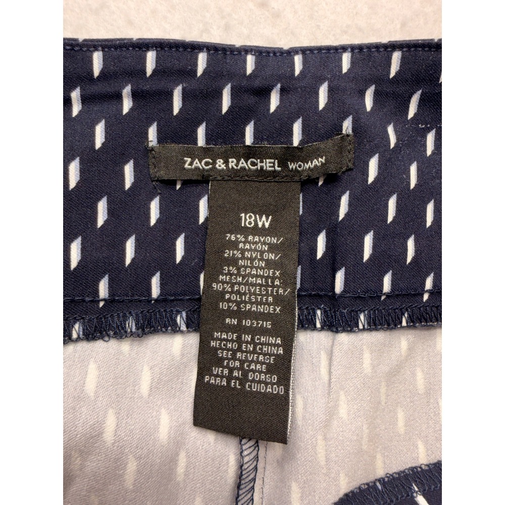 Zac & Rachel Woman Navy Blue White Geometric Diamond Crop Pants 18W Stretch - Picture 2 of 6